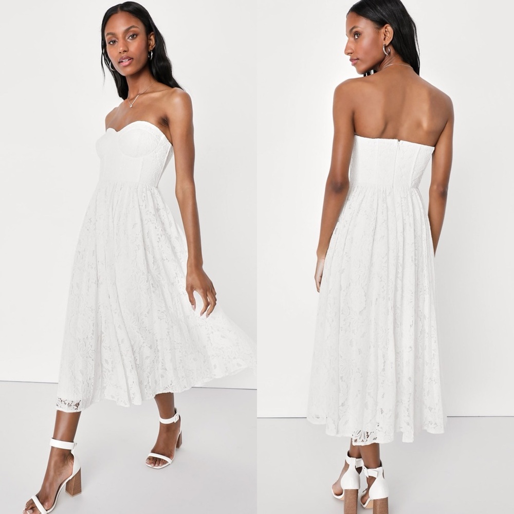Lulu's White Strapless Lace Dress